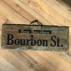 Vintage Handmade “Bourbon St.”  slate hanging sign